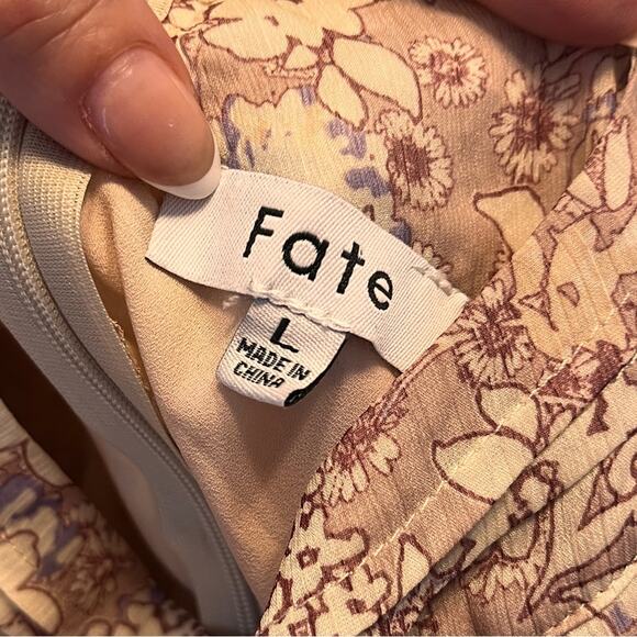 Fate Long Sleeve Boho Tiered Floral Mock Neck Dress Large - Picture 6 of 10